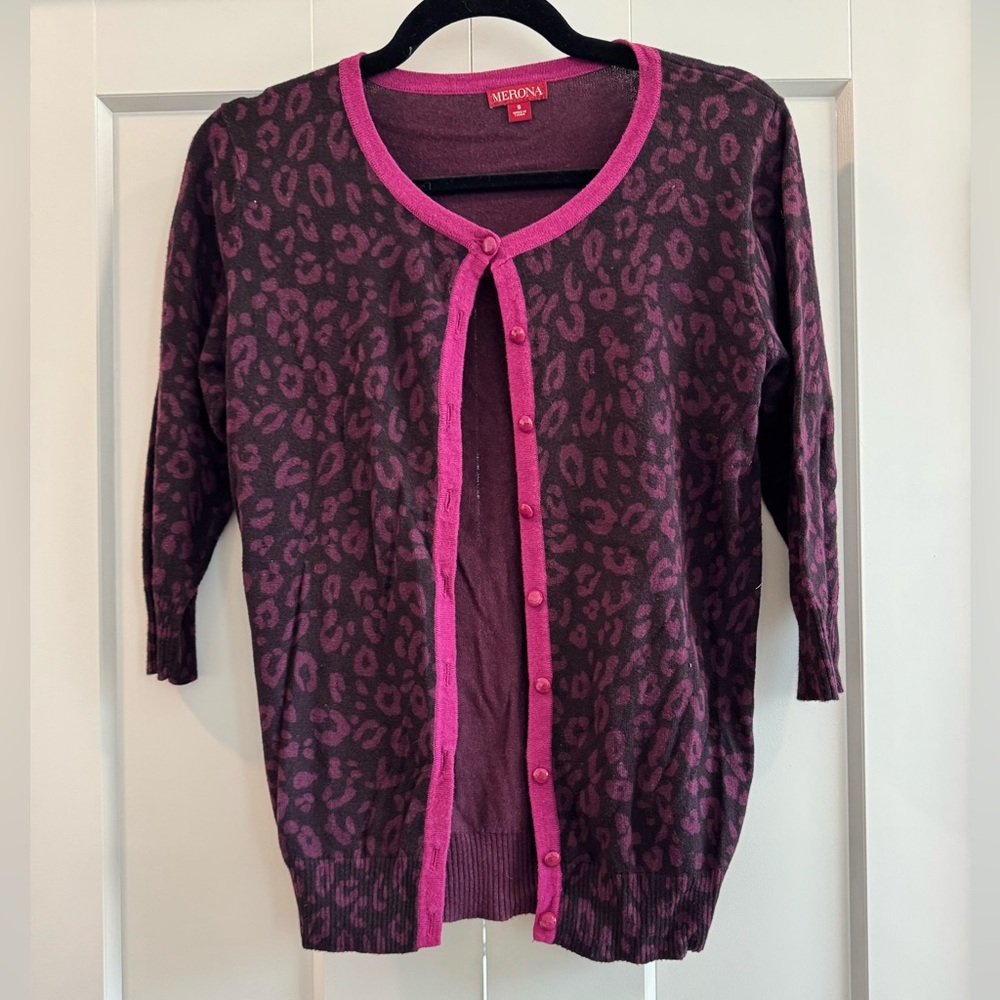 Women's Pink and Purple Leopard Print Sweater